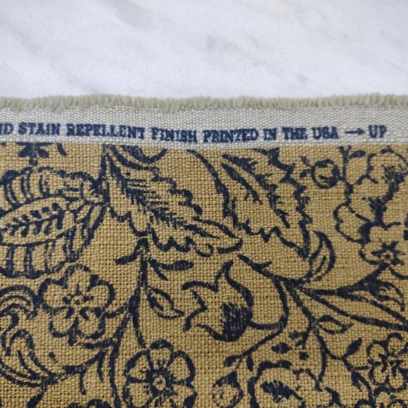 P Kaufman Upholstery Fabric Khaki Blue Floral Soil Stain Repellent 2.8yds x 56"W - Picture 3 of 9
